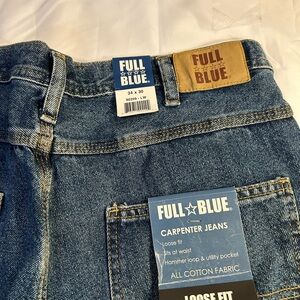 Full Blue Mens Light Wash Loose Fit Cotton Carpenter Jeans 34x32
